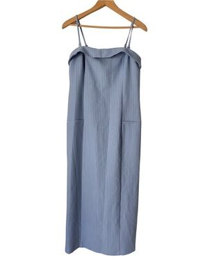 NWT Abercrombie & Fitch Blue Pinstripe Tailored MIDI Dress, Medium
